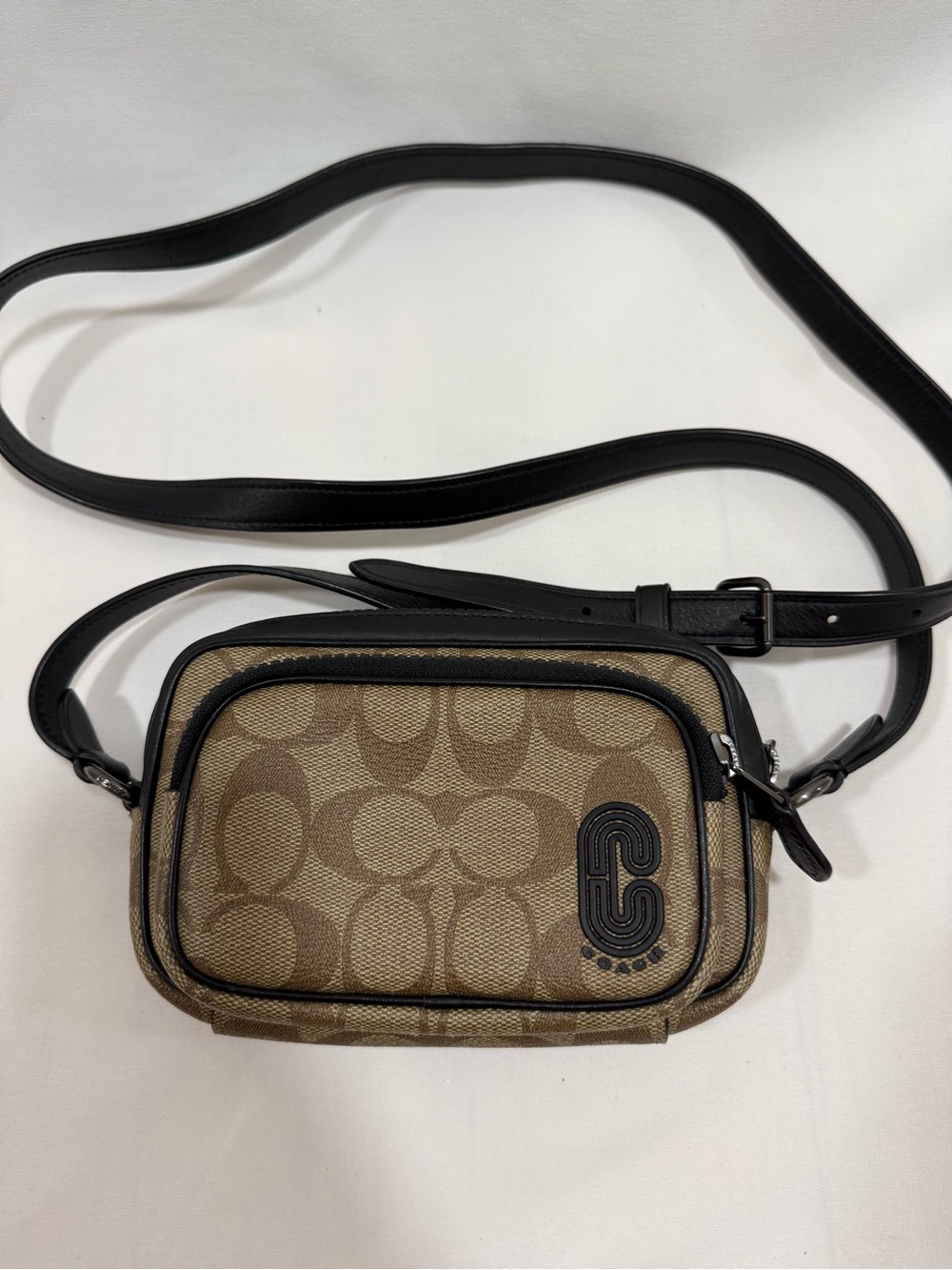 COACH Large "C" Black Logo SIGNATURE CANVAS Small CROSSBODY BAG C2061-1217